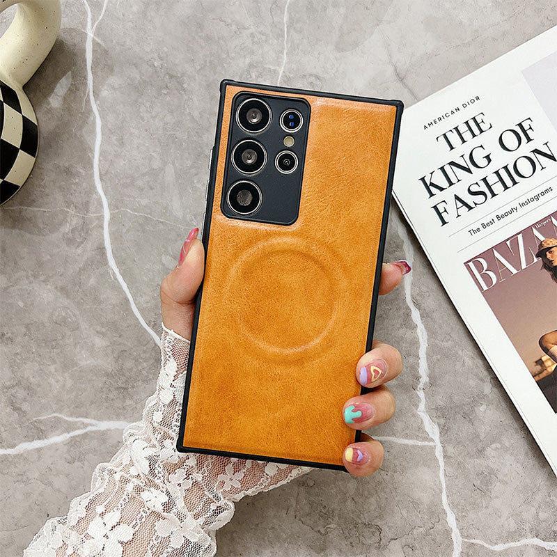 High-End All-Inclusive Magnetic Wireless Charging Leather Anti-Fall Phone Case For Samsung Galaxy