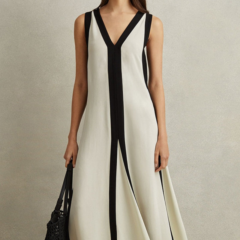 Women's Sexy V-Neck Color Clash Sleeveless Dresses