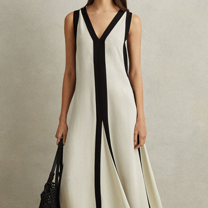 Women's Sexy V-Neck Color Clash Sleeveless Dresses